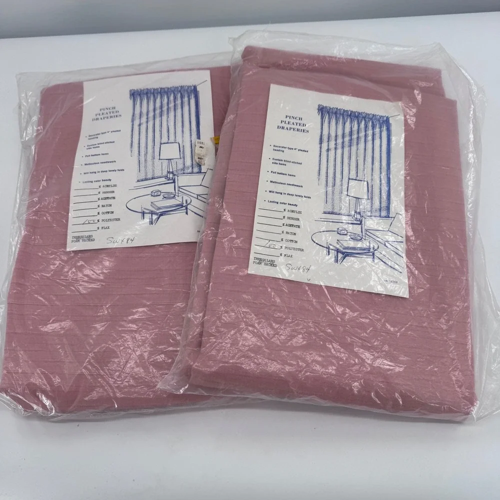 Vintage Pinch Pleated Draperies Set 2 Panels Pink 84